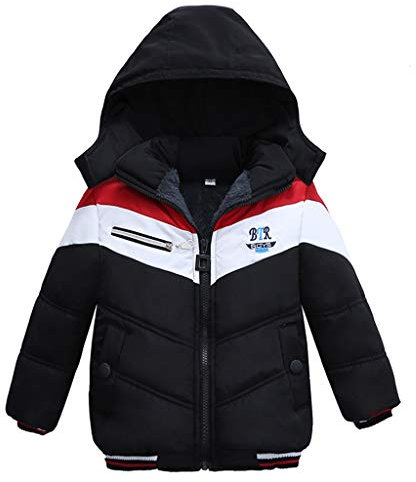 Veste Polaire Garçon Softshell Blouson Hiver Automne Chaud Zip Vêtement Enfant Doudoune Fourrure Jacket éclair Bébé Filles Matelassée à Capuche Coupe-vent Printemps Automne Outwear (Black, 18-24 mois)