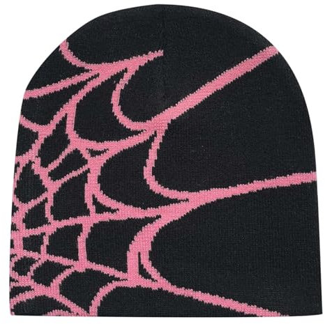 Y2k Beanie Mütze Herren Damen Teenager Y2k Cap Winter Knit Skater Beanie Mütze Hip Hop Strickmützen Baumwolle Spider MEA Culpa Printed Y2k Beanie Cap Hat Pink Harajuku Fashion