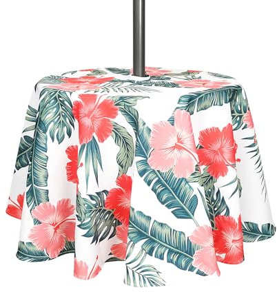 3E Home Outdoor-Tischdecke mit Sonnenschirmloch, wasserdicht, für Terrasse, Garten, runde Tischdecke, 152,4 cm, Tischdecke mit Schirmloch und Reißverschluss, schützen Sie Ihren Tisch vor Regen und