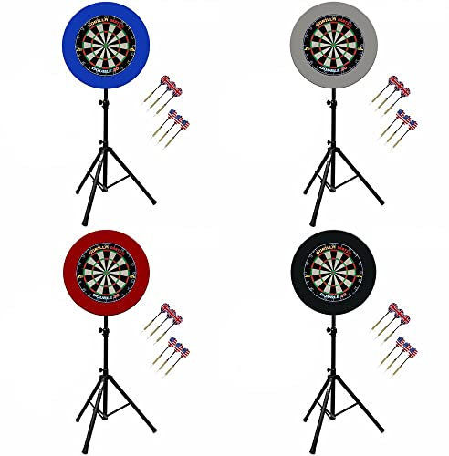 Gorilla Darts Set Double 20 Dartboard PU Plain Surround Arrow Pro Tripod Stand (Blue)