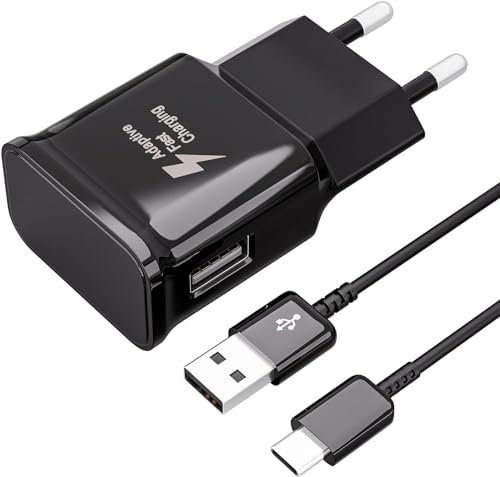 L2M1 Caricatore Caricabatterie Ricarica Rapida Nero Spina con Cavo per Samsung Galaxy A3 2017 / A5 2017 / A7 2017 / A8 2018 / A8+ Plus Più 2018
