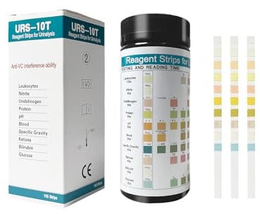 10 IN 1 Urin Teststreifen 100 Streifen, Urine Test Strips Leukozyten Nitrit Urobilinogen Protein pH Blut Spezifisches Gewicht Keton Billirubin Glukose, Reagenzstreifen Testkitfür die Urinanalyse