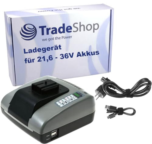 Trade-Shop Ladegerät Ladestation 21,6V-36V mit USB kompatibel mit Milwaukee V28G V28C V28B V28BS V28BS/0 0719-22 V28 0721-21 28V M28 M28B M28BX MC28V