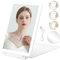 Espejo de maquillaje de viaje recargable con luces, espejo de tocador con 72 luces LED, pantalla táctil portátil, espejo de viaje plegable ajustable con luces, iluminación de 3 colores con espejo de