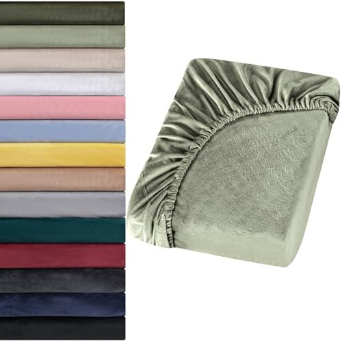 Soifox Jersey Warm Spannbettlaken 180x200cm bis 200x200cm Plüsch Fleece Samtweich Kuschelig Flauschig Cashmere Touch Bettlaken für Boxspringbett Topper Matratze Salbeigrün mit Gummizug