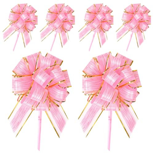 RIVIEVAL Confezione da 6 Fiocchi da Tirare Fiocchi da 6,3 Pollici per Confezioni Regalo Fiocchi Rosa per Confezioni Regalo Fiocchi Grandi per Confezioni Regalo Nastro Nuziale (Rosa)