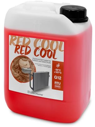 ErrecHome Red Cool, Liquido Radiatore Rosso Fluorescente -30°C, antigelo G12 con pacchetto inibitore a base organica OAT, Pronto all’uso, 5 Litri