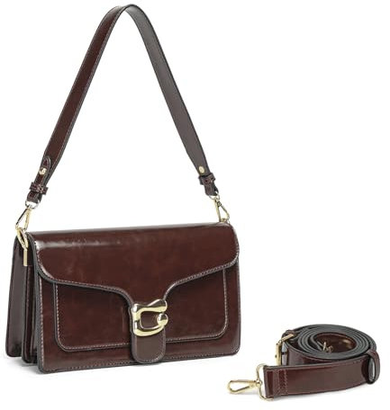 Travistar Handtasche Damen Klein Umhängetasche Damen Retro Leder Crossbody Bag Damen Schultertasche Abendtasche Kupplung mit 2 Abnehmbar Breiter Gurt Kreditkartenfächer Burgundy