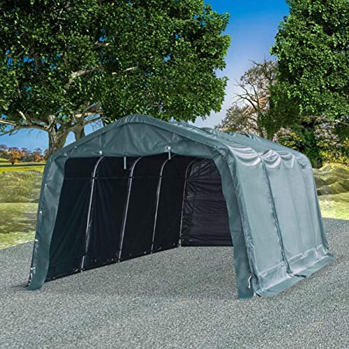 IKAYAA Capannone di Stoccaggio Portatile all'Aperto Tendone Bestiame Rimovibile Garage Auto per Esterno Tendone Garage per Auto in Acciaio e PVC-3.3 x 6.4 m