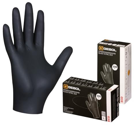 Gebol Black Nitril Eco, ungepudert & latexfrei, Einweghandschuh mit hoher Reißfestigkeit, Nitrilhandschuhe mit Polymerbeschichtung, für Damen und Herren, Größe M (Gr 8), schwarz, 100 Stück
