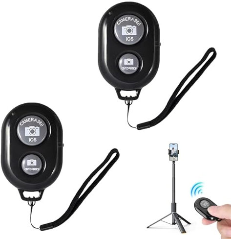 Set di 2 telecomandi Bluetooth Selfie senza fili, Trigger fotocamera ideale per foto e video, compatibile con smartphone iOS e Android, portata di 10 metri, 2 cinghie incluse