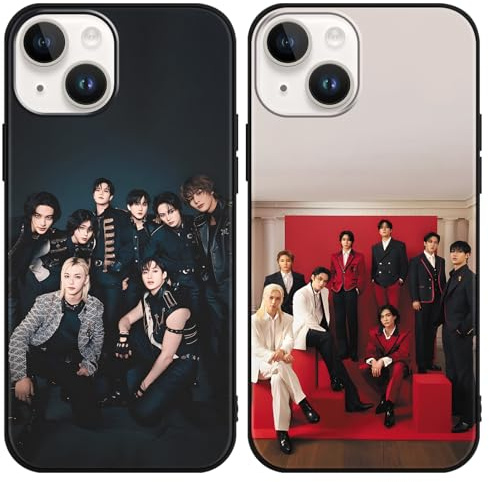 nurkorki 2 Stück Schwarz Handyhülle für iPhone 14 iPhone 13 Hülle 6,1,Kpop Stray Kids Skzoo Muster Design Aesthetic Schutzhülle für Mädchen Frauen Skz Fans Cover,Silikon TPU Stoßfest Case,Design