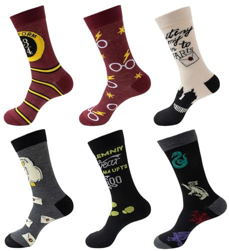 Halbur Ha-rry Socken, Bunte Lustige Socken, 6 Paar Warme Baumwolle Herren und Damen Socken 35-42 mit Magischer Owl 9 3 4 Plattform