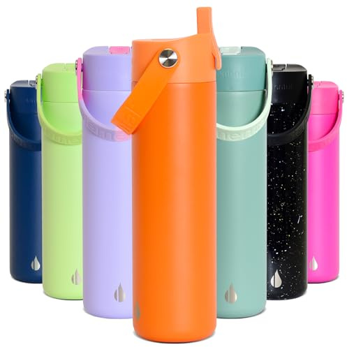 Elemental Insulated Kids Water Bottle with Straw & Lid 530ml - Orange | Stainless Steel, Straw Lid, Pop-It Handle, Leak-Proof, Vacuum Insulated, Keeps Drinks Cold, School, Travel & Sports Boys