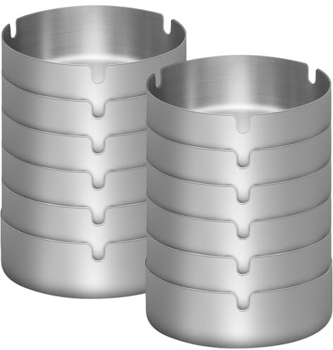 12 Stücke Aschenbecher Edelstahl, 10cm Tischplatte Aschenbecher, Stapelbar, Silber Runden Moderne Tragbarer Aschenbecher, Taschenaschenbecher, Moderne Tischplatte Aschenbecher für Drinnen & Draußen