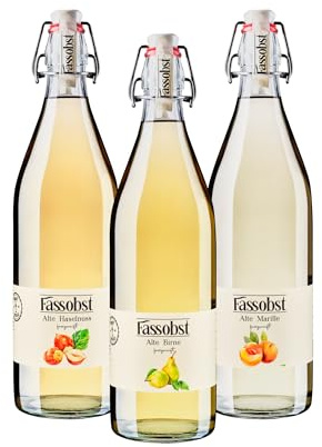Fassobst Alte Birne, Marille & Haselnuss im Probier-Paket - Schnaps in der Bügelflasche mit intensivem & feinem Aroma, fassgereift im Schwarzwald (3 x 1,0l)