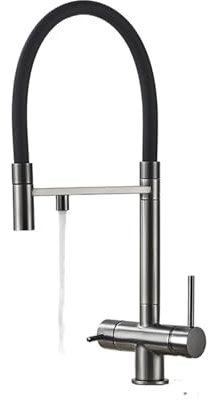 Robinet de filtre à eau de cuisine à double bec pour eau potable pure avec fonction de purification de l'eau rotative, résistant à l'usure et aux fuites, gris mat A