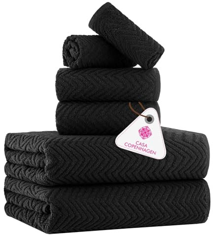 Casa Copenhagen Wave Textured 6-teiliges Handtuch Set - Schwarz, 550 g/m², 2 Bade, 2 Hand, 2 Waschlappen Handtüchern Baumwolle Rau und zäh Einsatz Geschenkset für Badezimmer