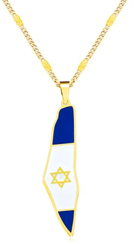 Oneress neress Israel Flag Pendant Necklace, Stainless Steel Jewish Pride Jewelry, Star of David Necklace for Men and Women, Holy Land Souvenir, Hebrew Heritage Gift Y5139