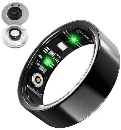 LONGLU Smart Ring pour Hommes Femmes, Bague Tracker de Fitness avec Fréquence Cardiaque/Oxygène Sanguin/Sommeil/Sport/Étanche IP68, Tracker de Santé pour iPhone & Android (Noir, 12)