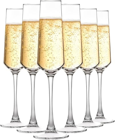 Tefrine Kristall-Sektgläser, mundgeblasen, elegante Champagnergläser, 185 ml, für Geburtstag, Hochzeit, Jahrestag, transparente Champagnergläser für Feiern und besondere Anlässe, 6 Stück