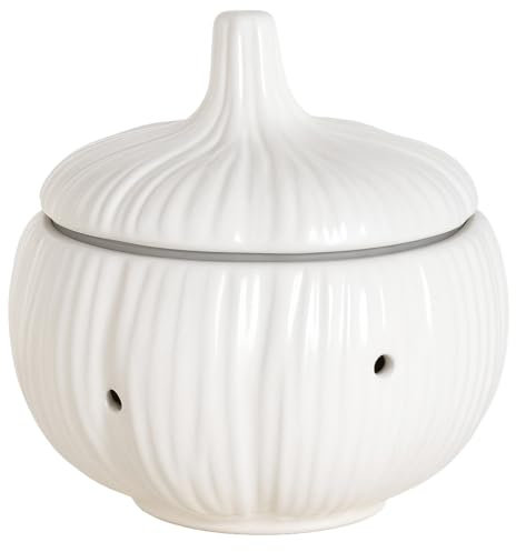 Space Home - Keramik Knoblauchdose mit Belüftung - Vorratsbehälter für Knoblauch, Zwiebeln & Gewürze - Knoblauchbehälter 13 x 13 x 14 cm - Moderne Aufbewahrung Küche