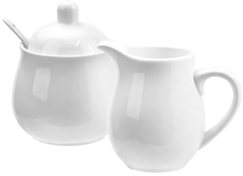 Vestamore White Ceramic Sugar and Creamer Set, Elegant Porcelain Coffee Serving Set with Sugar Bowl & Cream Pitcher for Tea & Coffee