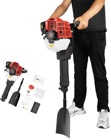 ROGONPDK Excavadora portátil de 52 cc para jardín, gasolina, excavadora de árboles portátil de 2 tiempos, 6500 rpm, pala de jardín, excavadora de minas, excavadora manual con pala, embudo y filtro