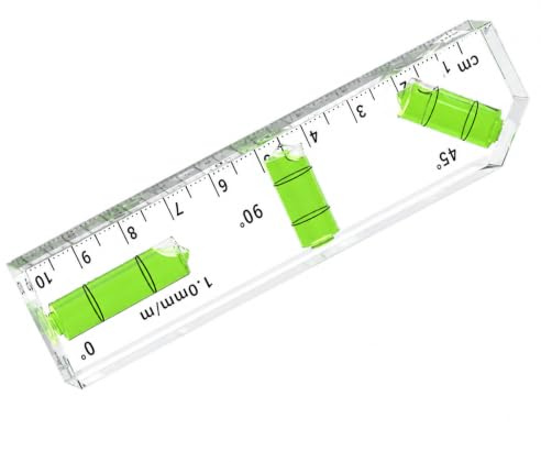 Uadme Libelle Wasserwaage Transparente, 3 Libellen 45°/90°/180° Wasserblasen, 102 * 25 * 15mm Mini Acryl Wasserwaage für Bilderaufhängung Maschinenbau Baugewerbe