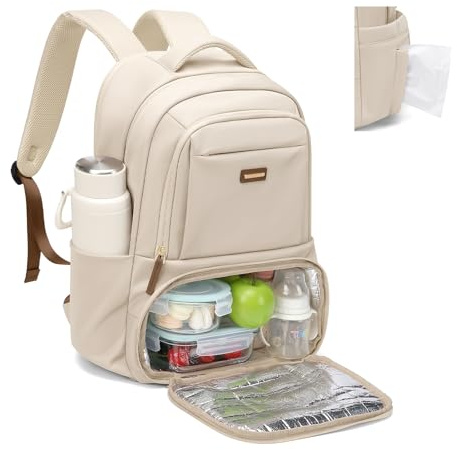 GOLF SUPAGS Lunch Rucksack Damen, 16 Zoll Laptop Rucksack Schulrucksack mit Lsoliertes Kühltasche für Arbeit Reisen Schule Picknick Uni (Aprikose)