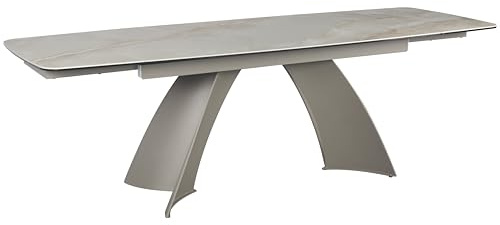 Casa Vital Ausziehbarer Esstisch TOKIRA, brauner Marmor Farbe, Hybrid-Glas- und Keramik-Tischplatte, 200/240/280x95x76 cm, 2 Ausziehtische, graues Metallgestell, max. 150 kg belastbar