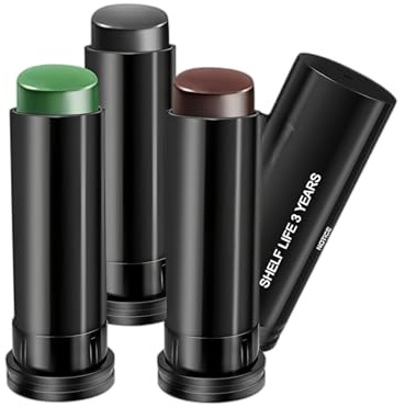 Set med 3 st kamouflage ansiktsfärgpinnar, ansiktskräm rodnad, kamouflage makeup-pennor, kropp, fest makeup (svart, brun, grön) perfekt för ansiktet utomhus