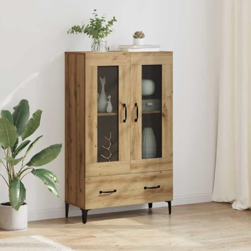 Qnhdfrt Sideboard Artisan-Eiche 70x31x115 cm aus Verbundholz und Eisen Modernes Highboard mit Glastüren und Schublade für Living Room Schlafzimmer Büro