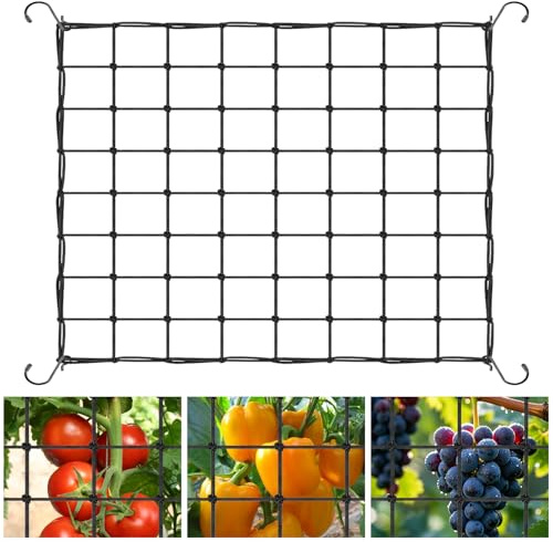 NAJILI Wachsen Zelt Netz 120×120cm, Elastische Ranknetz, Grow Netz mit 4 Haken, Ranknetz für Kletterpflanzen, Gemüse Früchte und Blumen