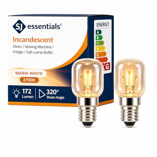 E14 Screw Oven Bulb 25W 230V SES – Pack of 2 Heat Resistant 320°C Dimmable Oven Lamps for Bosch, Neff, Beko, AEG, Smeg, Zanussi & Philips Ovens – Warm White Appliance Bulbs