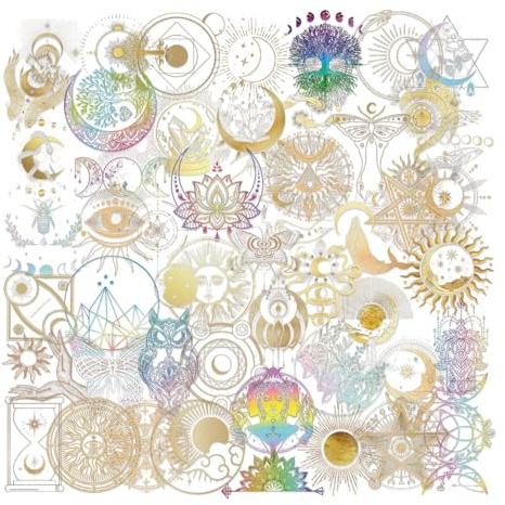 Bubaxuce 100 Stück Transparente Fantasie Aufkleber, Goldene Himmlische Ästhetische Aufkleber für Scrapbooking, Tagebuch und DIY Bastelarbeiten, Klare PET Kosmische Mond