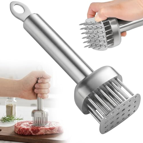 TCETCY Ablandador de Carne Acero Inoxidable 304 Martillo Carne Cocina Profesional 24 Púas con Muelle, Mango Ergonómico para Chuletas, Filetes Cerdo, Pollo, Apto Lavavajillas, con Orificio para Colgar
