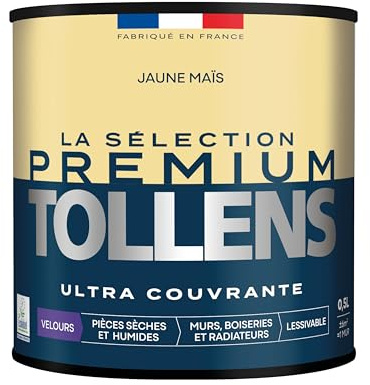 Tollens - Peinture Couleur - Murs, Boiseries & Radiateurs - La Sélection Premium - Pièces sèches et humides - Ultra couvrante - Ultra résistante - Ecolabel - Velours - JAUNE MAÏS - 0L5 = 6m²