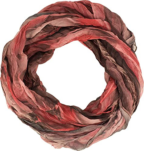 fashionchimp Loop Schlauchschal für Damen mit Feder-Muster in Batik Style, Crash and Crinkle, Seide (Koralle-Bunt)