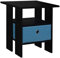 URBNLIVING 3 Tier Black Wooden Modern Side End Table With Colourful Drawer (Light Blue)