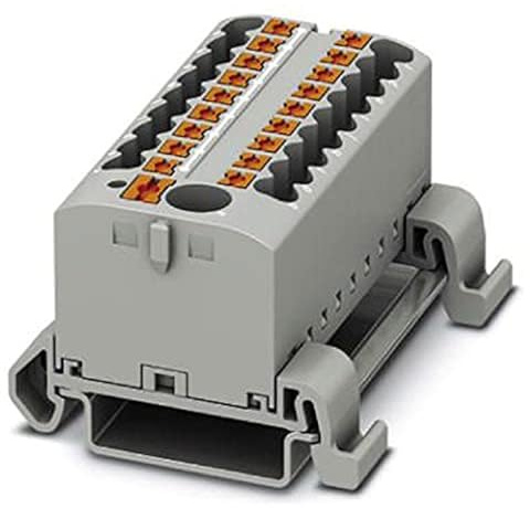 PHOENIX CONTACT PTFIX 6/18X2.5-NS35A GY Distribution Block with Horizontal Orientation and Integrated Input, 690 V, 24 A, Number of Ports 19, Cross Section 0.14 mm²-4 mm²