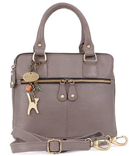 Catwalk Collection Handbags - Damen Leder Umhängetasche - Handtasche Mittelgroß - Henkeltasche mit Abnehmbarem Schultergurt - Vicky - Grau