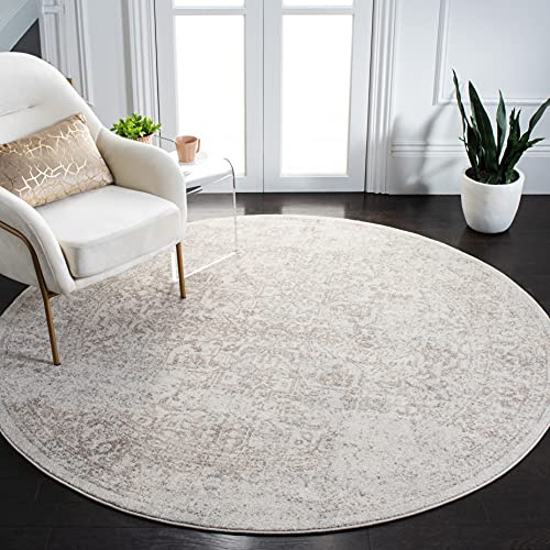 SAFAVIEH Traditionell Teppich für Wohnzimmer, Esszimmer, Schlafzimmer - Evoke Collection, Kurzer Flor, Elfenbein und Taupe, 200 x 200 cm