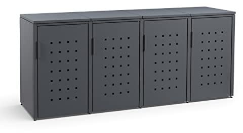 MEISTERBOX – 4er Mülltonnenbox Mülltonnenverkleidung mit Flachdach - 240L - Korpus, Dach & Pfosten Anthrazit