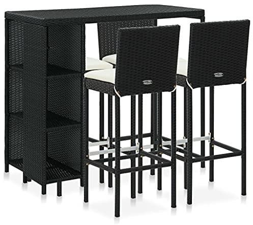 vidaXL Gartenbar Set 5-TLG. mit Kissen Theke Bar Tresen Gartentheke Bartisch Barhocker Stehtisch Barstuhl Gartenmöbel Poly Rattan Schwarz