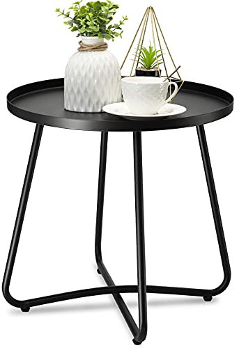 danpinera Outdoor Beistelltisch, witterungsbeständiger Stahl Terrasse Beistelltisch, kleiner runder Außen-Beistelltisch Metall Beistelltisch für Terrasse Hof Balkon Garten Nachttisch Schwarz