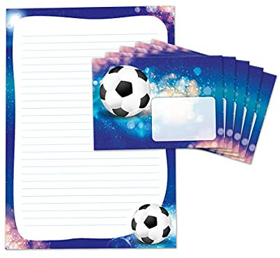 Briefpapier mit Umschlag für Kinder Fussball Fußball blau Brieblock mit Umschlägen Jungen Briefpapier-Set (Block A4 mit 25 Blätter + 15 Umschläge)