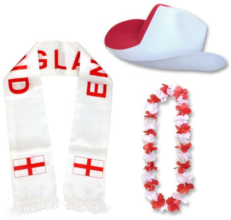 Sonia Originelli Fanset Fanartikel Fanhut Blumenkette Fanschal WM EM Farbe: England