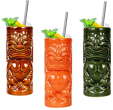 Verres en céramique Tiki Verres de Bar Tiki colorés pour Un Cocktail Décoration de fête de Style Tiki pour Cocktail Idéal pour Le Bar, Les soirées à thème Tiki, Les fêtes d'halloween.,A2