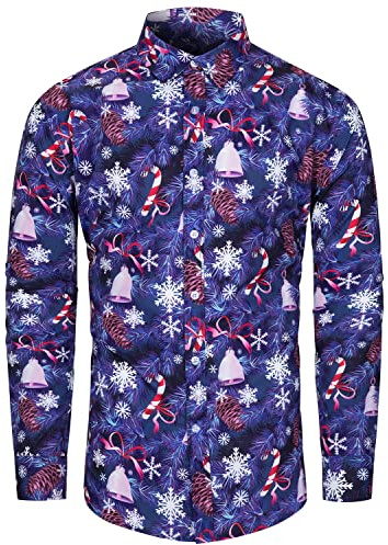 fohemr Mens Ugly Christmas Shirt Novelty Santa Claus Long Sleeve Funny Button Down Shirt for Party
